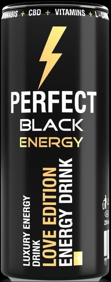 Perfect Black Energy Love Edition 250 ml slim can, black with a gold lightning bolt