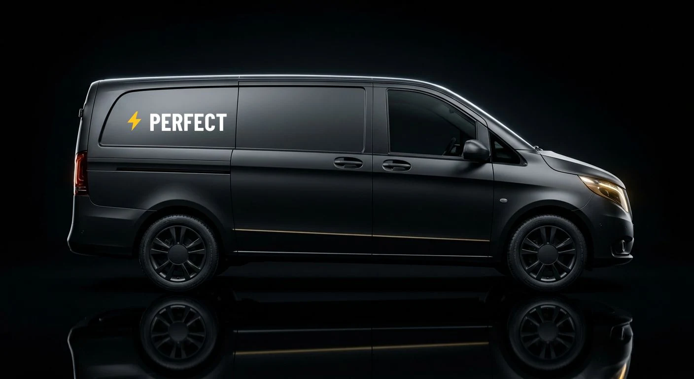 A Perfect Energy Drinks sales van in company livery, shown in side profile