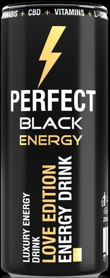 Perfect Black Energy Love Edition 250 ml slim can, black with a gold lightning bolt